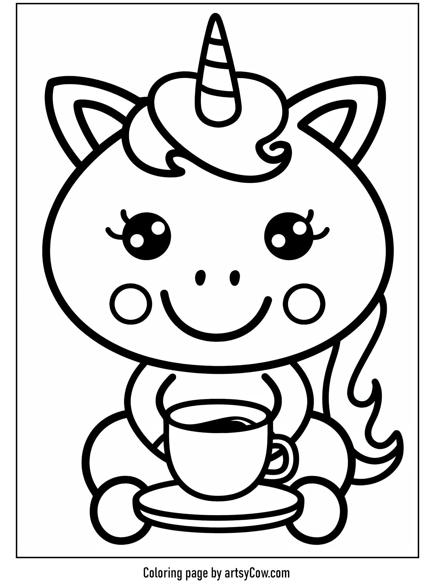Unicorn Enjoying Cocoa Time Coloring Page